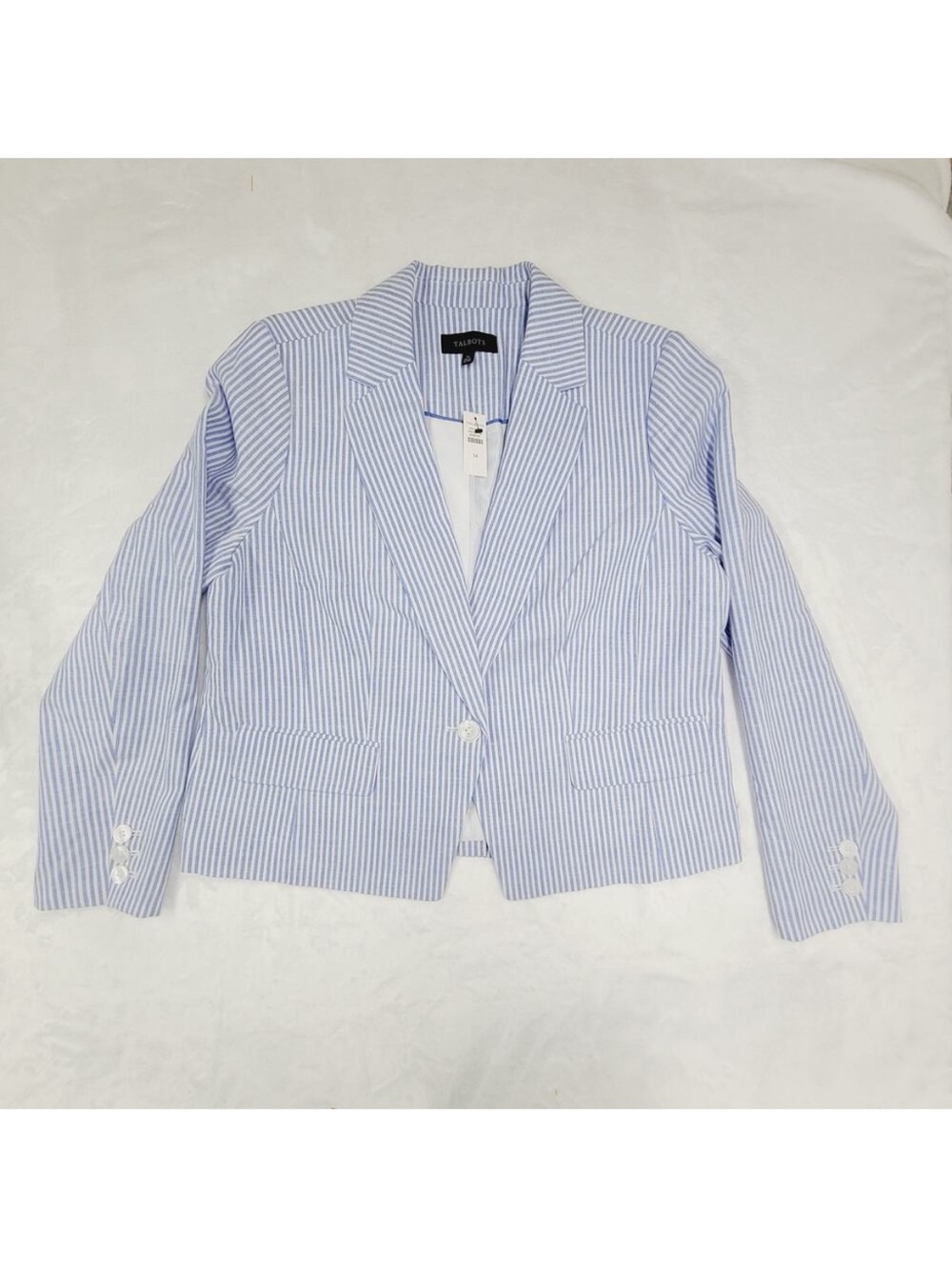 NWT Talbots Light Blue & White Striped Linen Blend Blazer & matching slacks